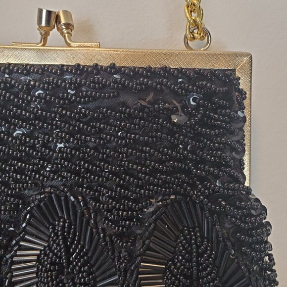 Vintage Black Beaded Sequen Small Purse - Picture 9 of 9